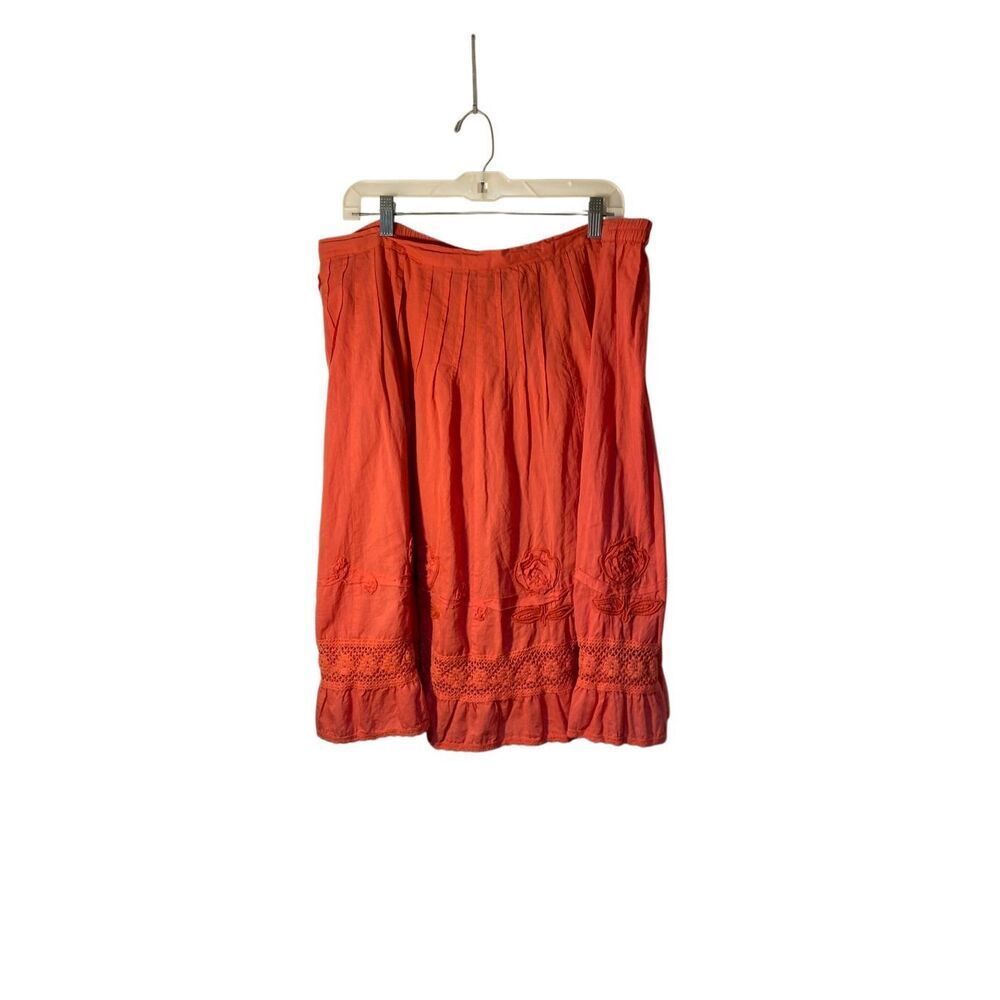 Bohemian café orange crocheted kneelength skirt 100% cotton XL